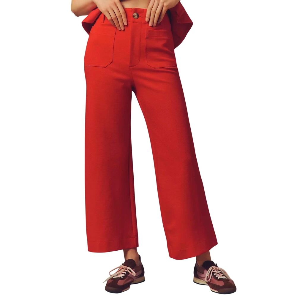 Maeve The Colette Knit Crop Wide-Leg Pants Women’s 31 Tall Red Anthropologie NEW
